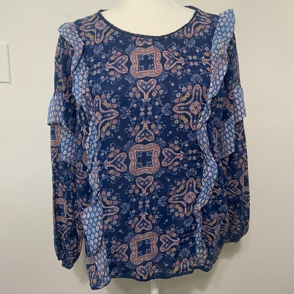 True Craft women's XL boho peasant style blouse with ruffle detail EUC - Picture 1 of 8